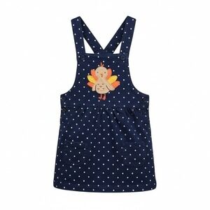 Carter's Baby Girl Thanksgiving Turkey Dress Jumper 12M Navy Polka Dot‎ Holiday